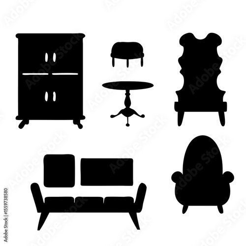 Collection of furniture silhouettes for interior design silhouette