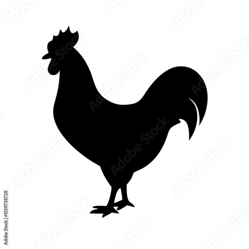 A striking black silhouette of a proud rooster standing tall