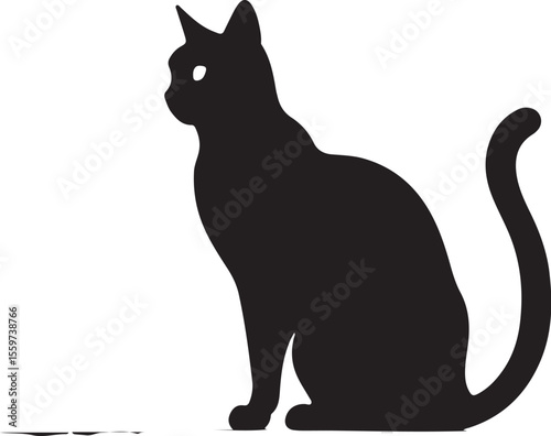 Elegant Black Cat Silhouette Sitting Side View Vector