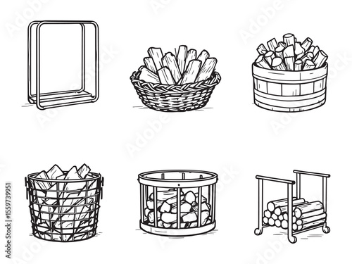 Simple firewood holder vector with clean line drawing