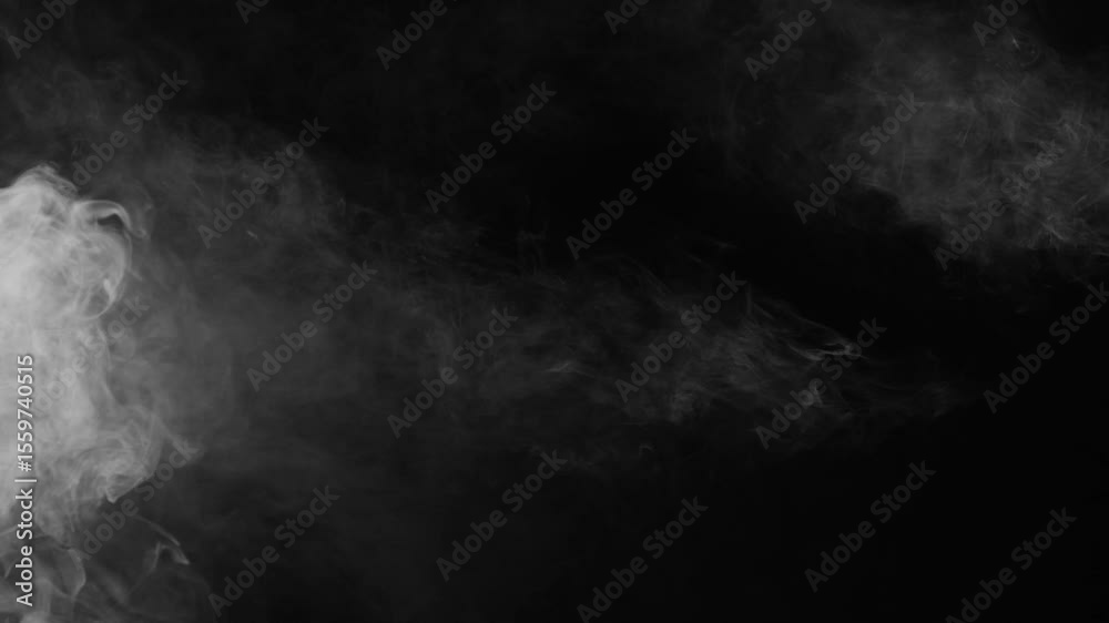 Wispy white fog drifts slowly across black screen, with thicker concentration on the left. Subtle atmospheric overlay for adding mood