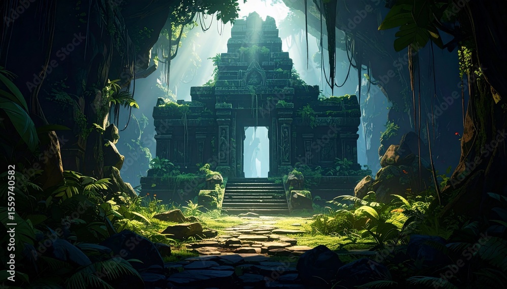 Obraz premium Ancient Temple Hidden Deep Within Lush Jungle