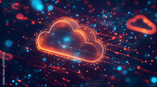Abstract cloud computing with glowing connections and icons, symbolizing modern digital innovation and seamless data flow.
﻿