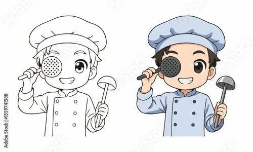 Cute chef boy coloring page for kids