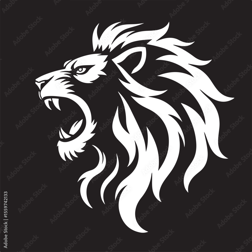 Fototapeta premium Savage Lion Head Tribal Art silhouette vector.