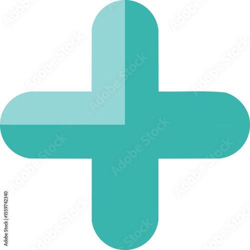 Vector Soft Teal Plus Symbol with Friendly Rounded Corners and Subtle 3D Effect