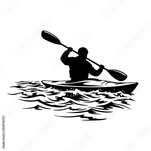 vector silhouette of a man in boat 