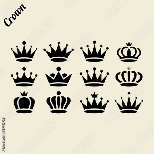 Crown. Crown black silhouette set. Crown vector. Set of crowns. Royalty icons set. Set of crowns vector illustration. Royal icon set