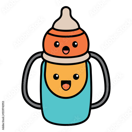 Cute line drawing of a toddler’s water bottle with sippy spout and handles
