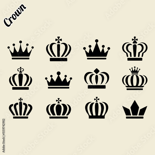 Crown. Crown black silhouette set. Crown vector. Set of crowns. Royalty icons set. Set of crowns vector illustration. Royal icon set