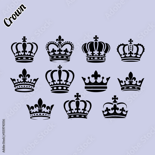 Crown. Crown black silhouette set. Crown vector. Set of crowns. Royalty icons set. Set of crowns vector illustration. Royal icon set