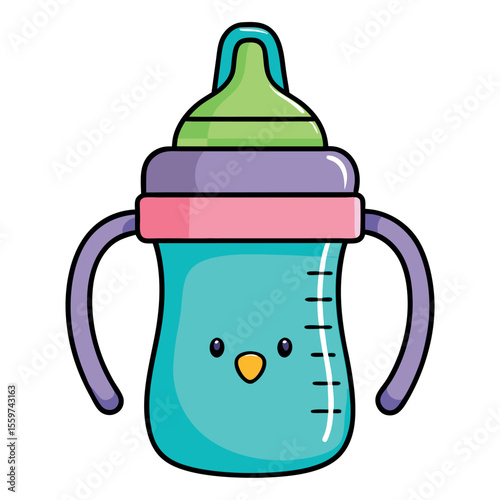 Cute line drawing of a toddler’s water bottle with sippy spout and handles