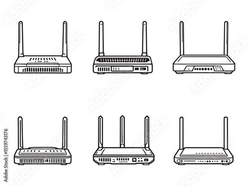 Simple line art vector illustration of modern wireless router