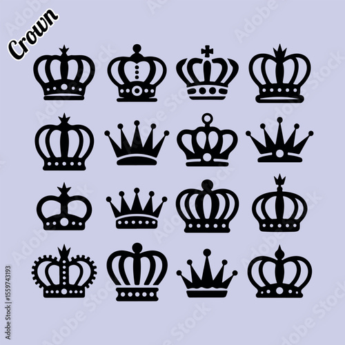 Crown. Crown black silhouette set. Crown vector. Set of crowns. Royalty icons set. Set of crowns vector illustration. Royal icon set