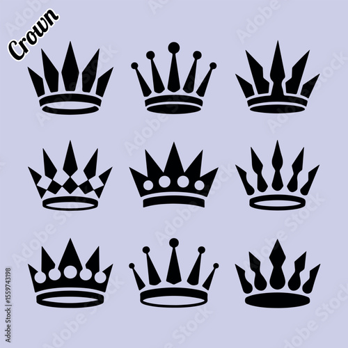 Crown. Crown black silhouette set. Crown vector. Set of crowns. Royalty icons set. Set of crowns vector illustration. Royal icon set