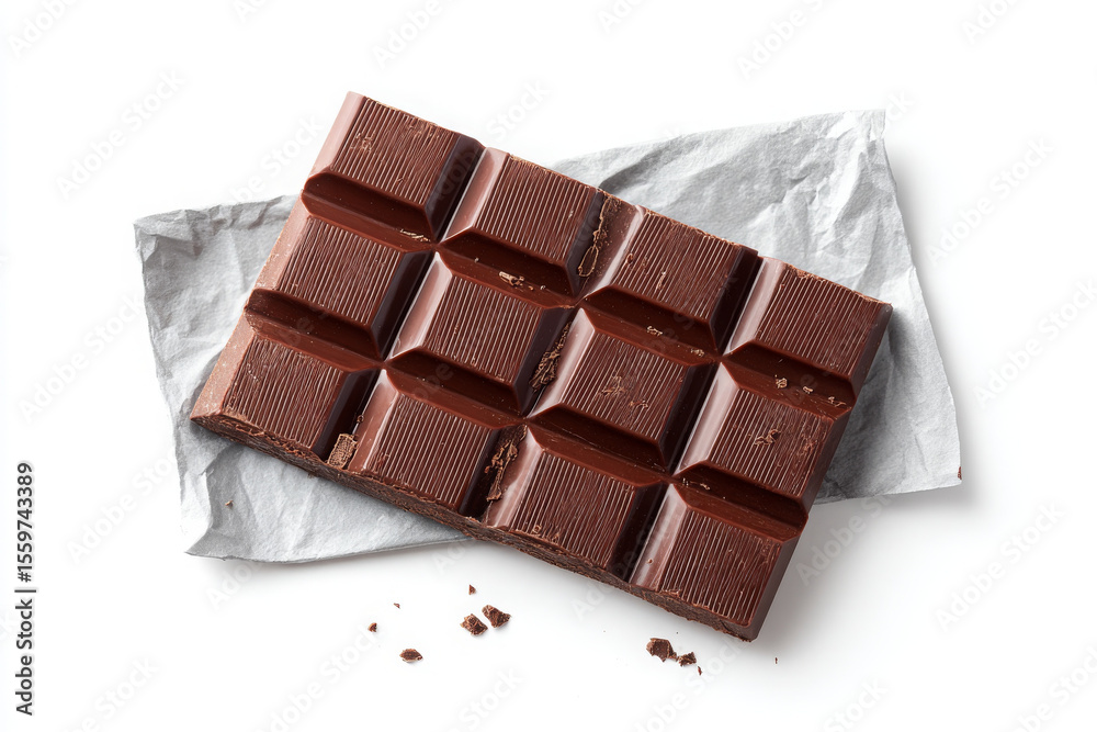 Fototapeta premium Dark chocolate is tempting and irresistible on its foil wrap
