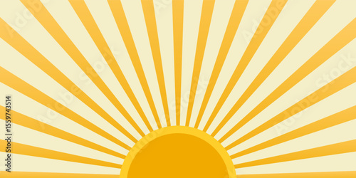 Yellow background with sun rays. Bright horizontal long advertising template.