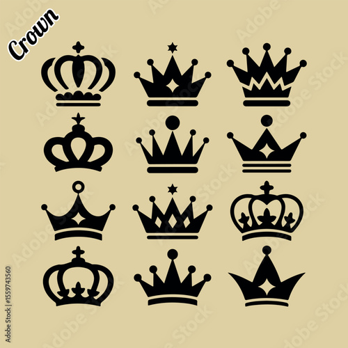 Crown. Crown black silhouette set. Crown vector. Set of crowns. Royalty icons set. Set of crowns vector illustration. Royal icon set