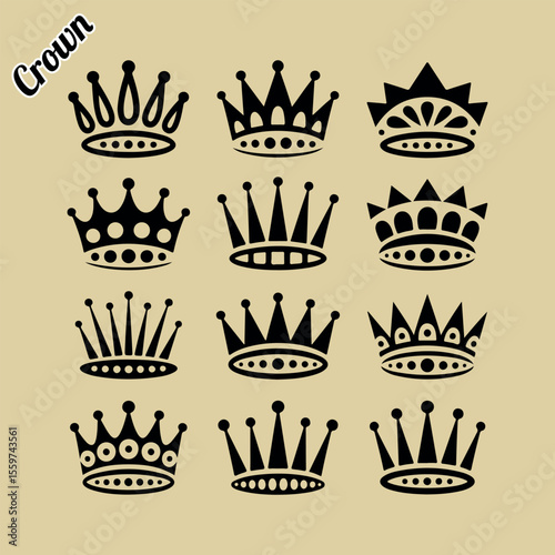 Crown. Crown black silhouette set. Crown vector. Set of crowns. Royalty icons set. Set of crowns vector illustration. Royal icon set