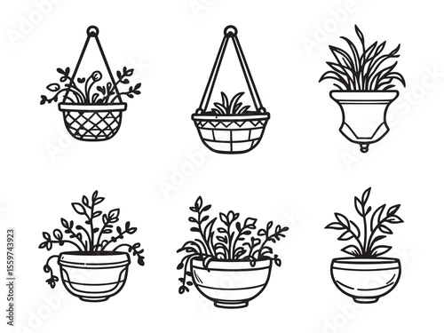 simple line art vector wall mounted planter drawing