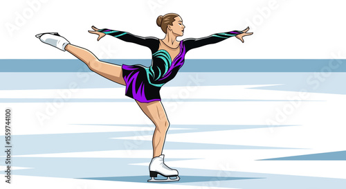 Figure Skater Spiral Position Ice Rink Performance Illustration