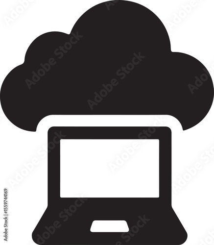 Silhouette icon of a cloud with a laptop, symbolizing hybrid or remote work and modern cloud-based workflows.