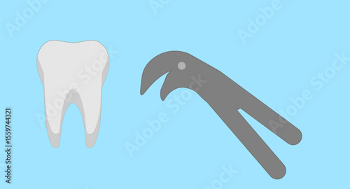 tooth and forceps on a blue background,