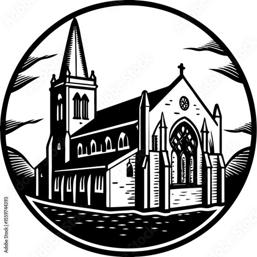 church (linocut style)