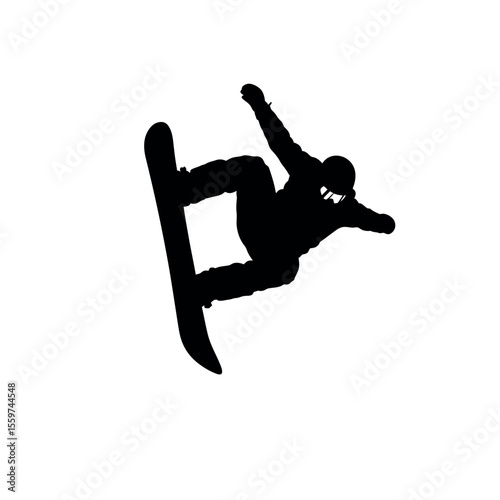 silhouette of a snowboarding