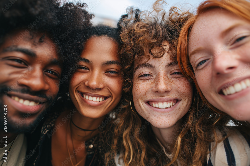 Fototapeta premium A group of people with different hair colors and one of them is smiling