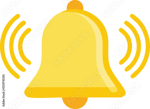 Vector Flat Illustration of Yellow Notification Bell with Blue Sound Vibrations, Isolated on White