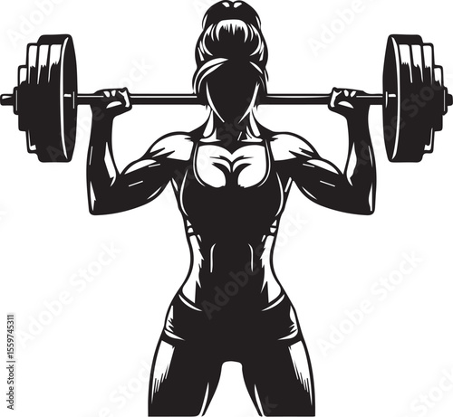 Print Strong Woman Weightlifting Barbell Silhouette