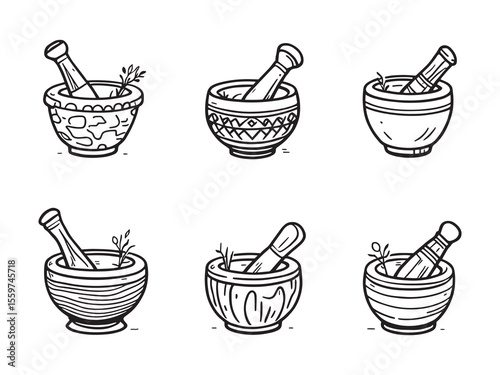 Simple outline of mortar and pestle kitchen utensil illustration