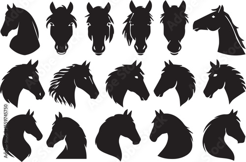 Diverse Horse Head Silhouettes Collection