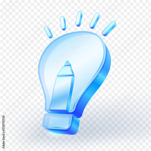 3D icon lightbulb and pencil perfectly encapsulates concepts of bright ideas, innovation, and creative solutions. Ideal for designs related to marketing, problem-solving, technology, or inspiration.