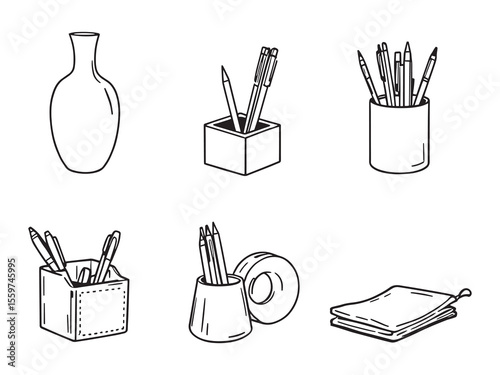 simple pen holder outline drawing vector line art image