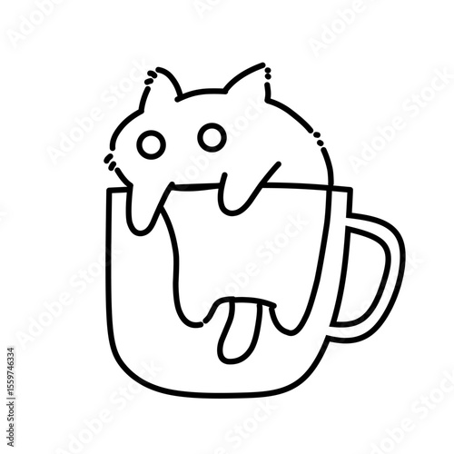 Simple cat coffee line art illustration 