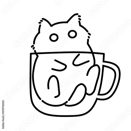 Cat cartoon coffee style illustration line art 
