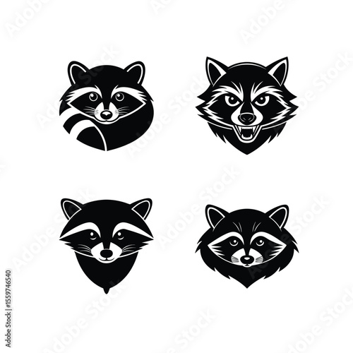 Raccoon head vector silhouette art bundle