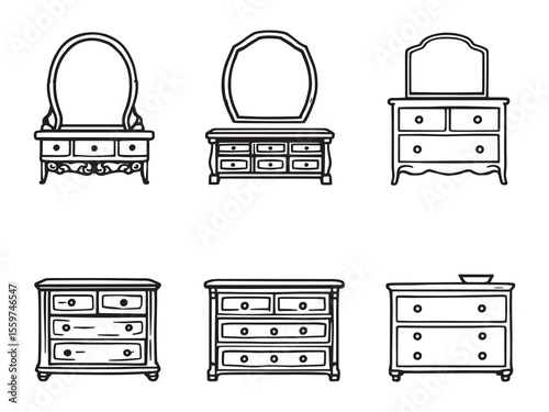 Simple vector drawing of a classic dresser with drawers