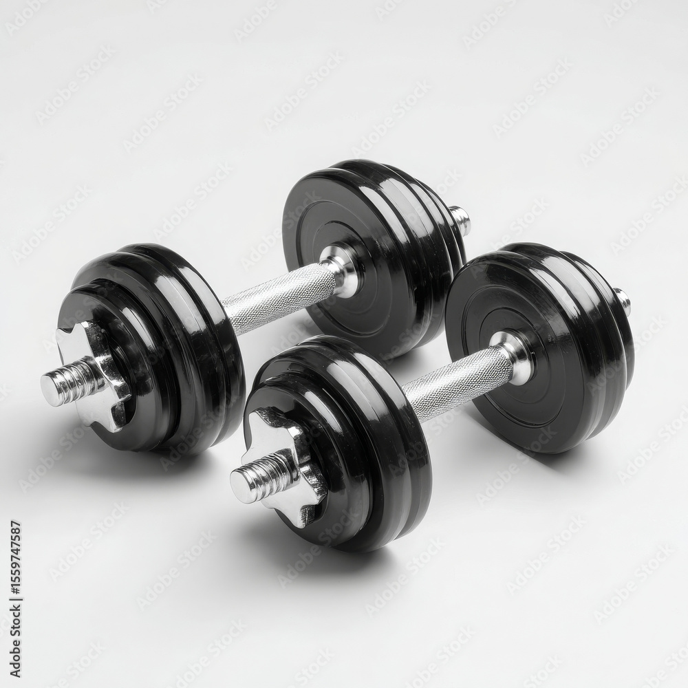 Naklejka premium Dumbbells gleam, ready to invigorate strength and boost fitness journey