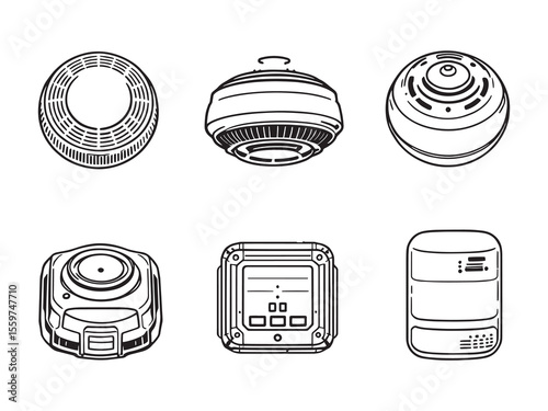 smoke detector line art vector illustration safety device