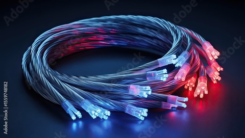 Circular Bundle of Fiber Optics with Red and Blue Glow