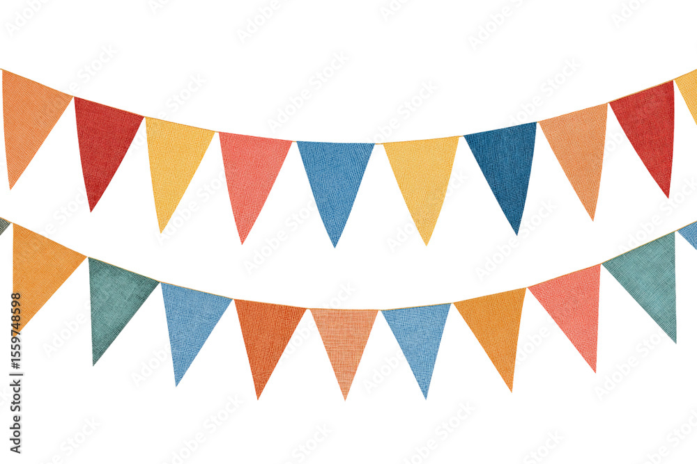 Fototapeta premium Colorful bunting banner for a party, isolated on a transparent background in PNG format.