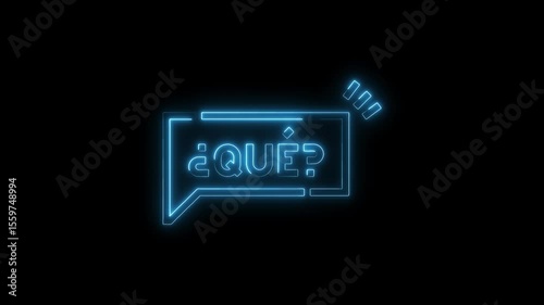Neon que glowing in a chat bubble against black background for communication concepts