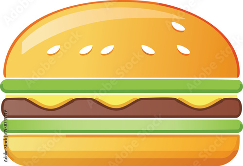 Vector Cutaway Hamburger Illustration with Lettuce, Tomato, Patty, Mustard, and Sesame Seed Bun