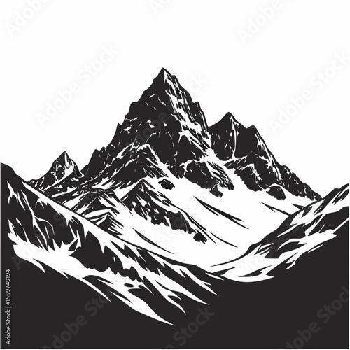 Majestic Mountain Peaks Underneath a Clear Blue Sky