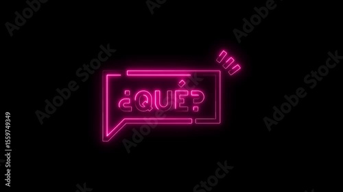 Animated pink neon sign question in spanish on black background for graphic design