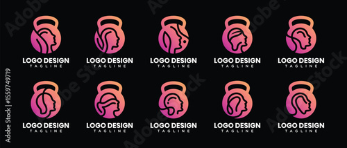 Collection of fitness logo design templates human head. fitness human logo icon