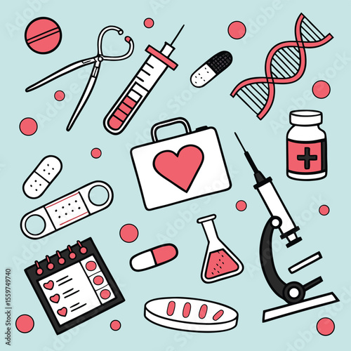 Medical tools and symbols vector illustration healthcare and science graphics